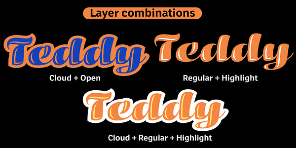 Card displaying Teddy typeface in various styles