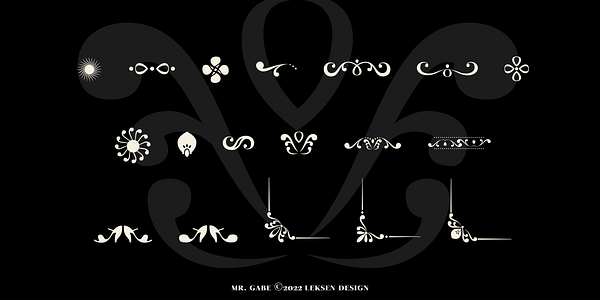 Card displaying Mr Gabe typeface in various styles