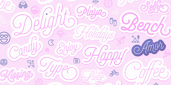 Card displaying Selfie typeface in various styles