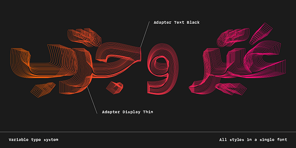 Card displaying Adapter Arabic Display typeface in various styles