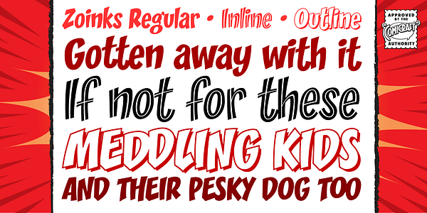 Card displaying CC Zoinks typeface in various styles