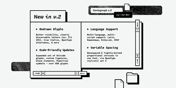 Card displaying Cartograph CF typeface in various styles