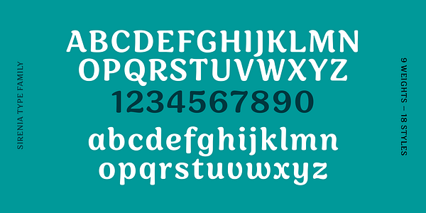 Card displaying Sirenia typeface in various styles