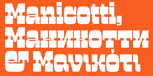 Card displaying Manicotti typeface in various styles