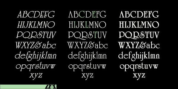 Card displaying Celtic MN typeface in various styles