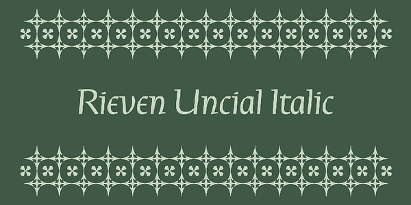 Card displaying Rieven Uncial typeface in various styles