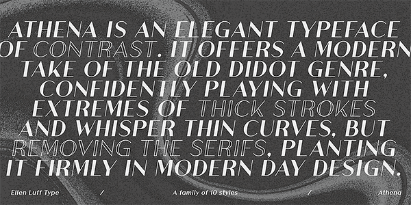 Card displaying Athena typeface in various styles