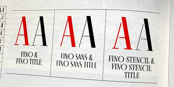 Card displaying Fino typeface in various styles