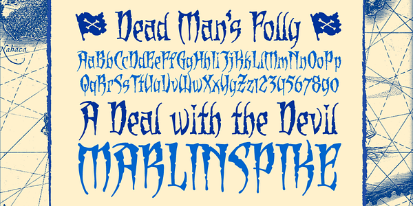 Card displaying CC Dead Mans typeface in various styles