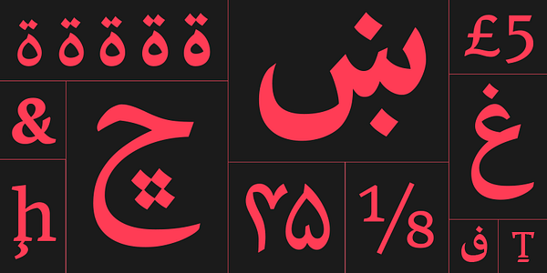 Card displaying Nassim Arabic typeface in various styles