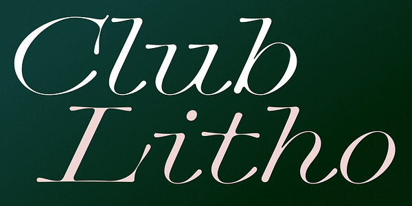 Card displaying Club Lithographer typeface in various styles