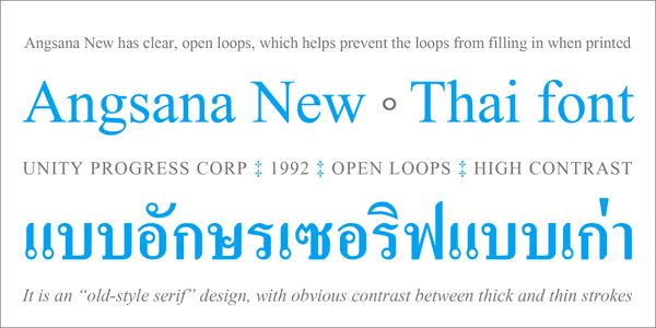 Carte présentant la police de caractères Angsana New dans différents styles