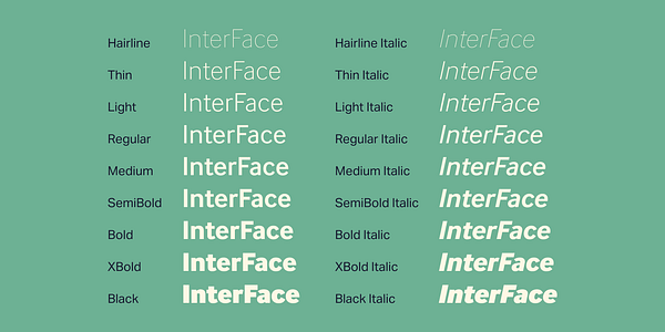 Card displaying InterFace typeface in various styles