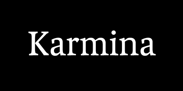 Card displaying Karmina typeface in various styles