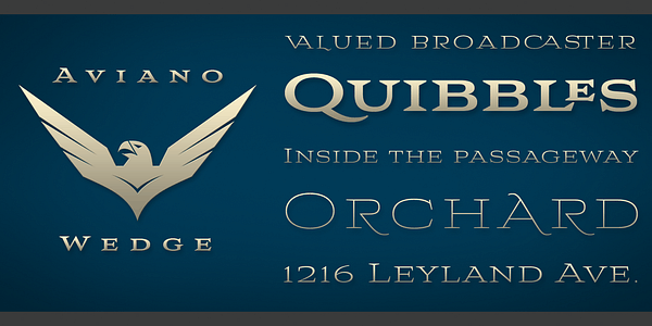 Card displaying Aviano Wedge typeface in various styles