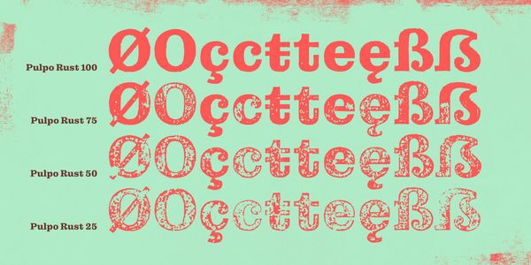 Card displaying Pulpo Rust typeface in various styles