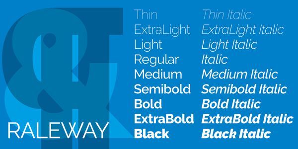 Card displaying Raleway typeface in various styles