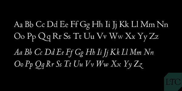 Card displaying LTC Metropolitan Pro typeface in various styles