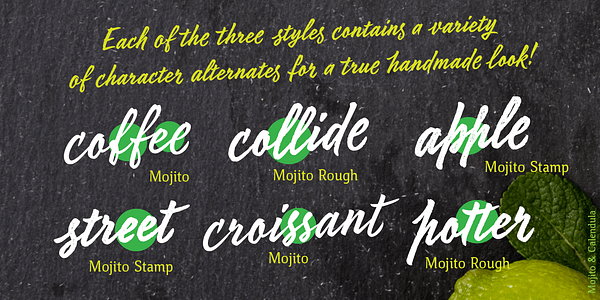 Card displaying Mojito typeface in various styles
