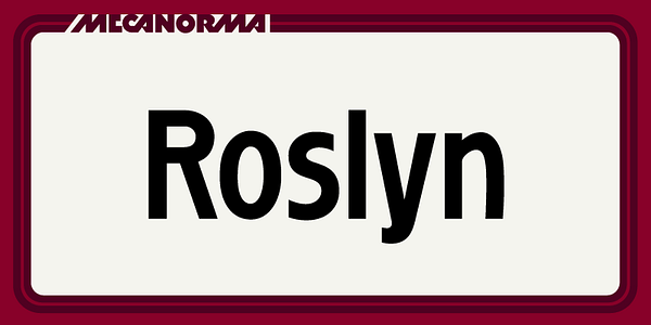 Card displaying Roslyn MN typeface in various styles