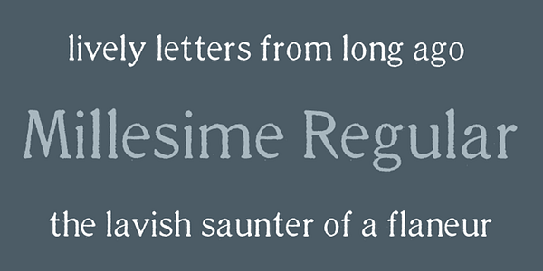 Card displaying Millesime typeface in various styles