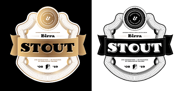 Card displaying Birra typeface in various styles