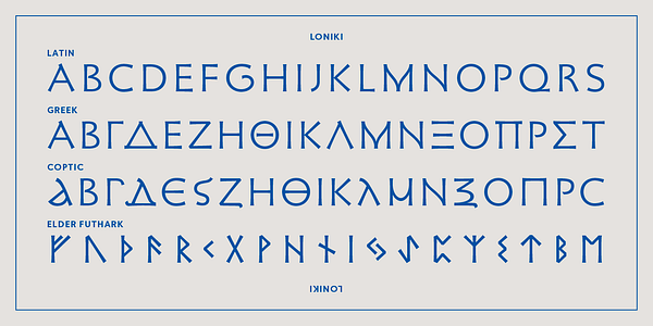 Card displaying Loniki typeface in various styles