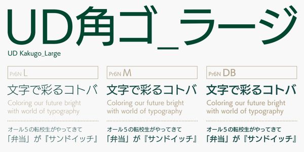 Card displaying FOT-UDKakugo Large Pr6N typeface in various styles