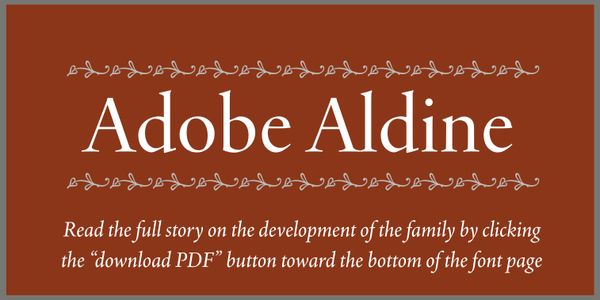 Card displaying Adobe Aldine typeface in various styles