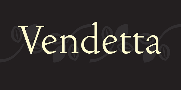 Card displaying Vendetta typeface in various styles