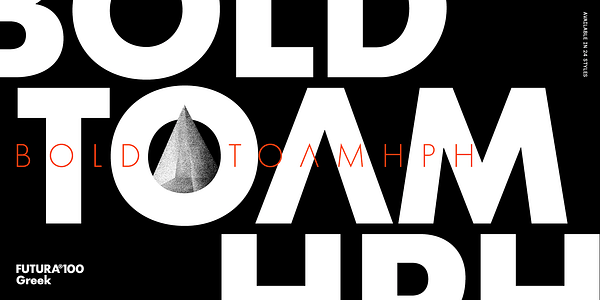 Card displaying Futura®100 Greek typeface in various styles