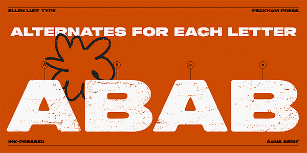 Card displaying Peckham Press typeface in various styles