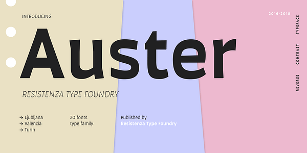 Card displaying Auster typeface in various styles