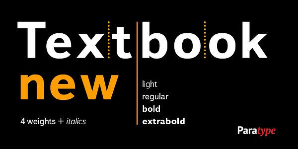 Card displaying Textbook New typeface in various styles