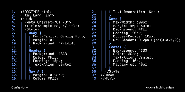 Card displaying Config Mono Variable typeface in various styles