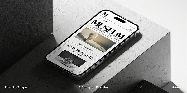 Card displaying Athena typeface in various styles