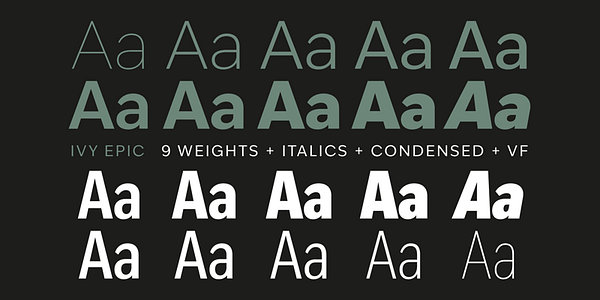 Card displaying IvyEpic Variable typeface in various styles