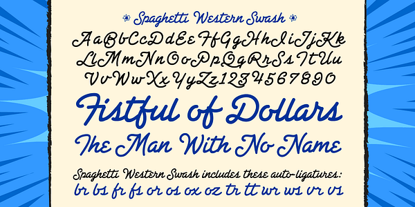 Card displaying CC Spaghetti Western typeface in various styles