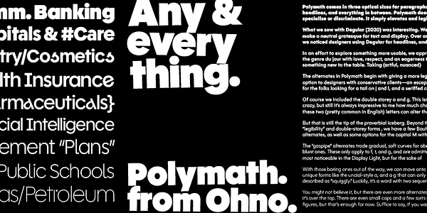 Card displaying Polymath typeface in various styles