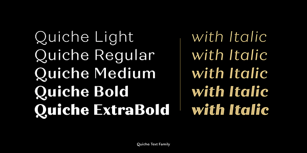Card displaying Quiche Text typeface in various styles