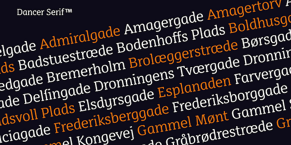 Card displaying FP Dancer Serif typeface in various styles