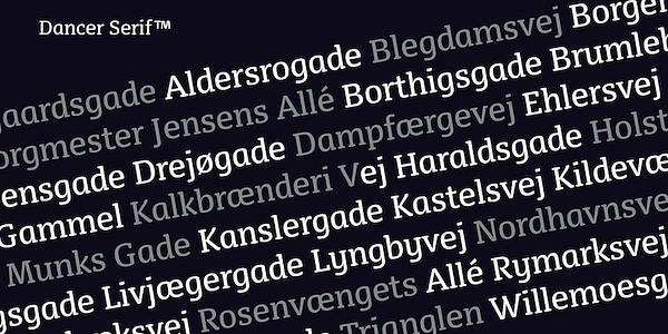 Card displaying FP Dancer Serif typeface in various styles