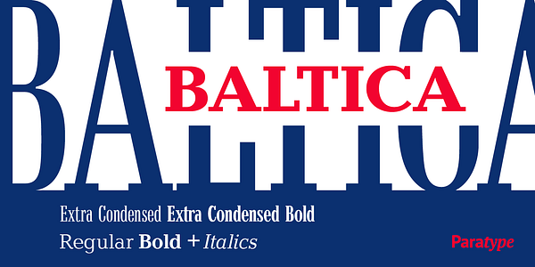 Card displaying Baltica typeface in various styles
