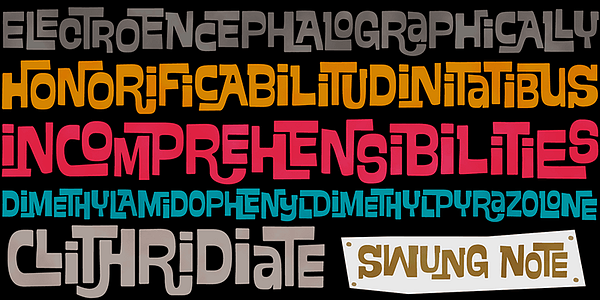 Card displaying Swung Note typeface in various styles