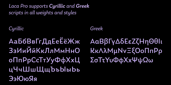 Card displaying Laca Variable typeface in various styles