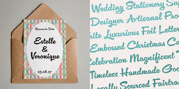 Card displaying Cinema Script typeface in various styles