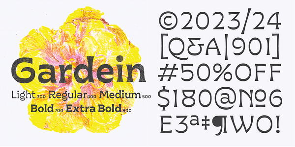 Card displaying Gardein typeface in various styles