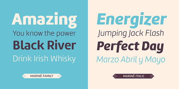 Card displaying Mariné typeface in various styles