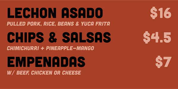 Card displaying Cubano typeface in various styles