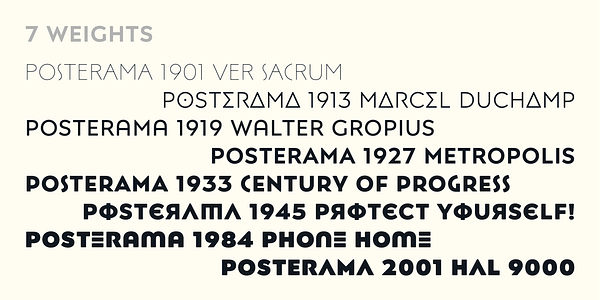 Card displaying Posterama typeface in various styles